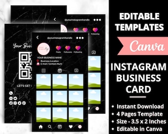 Instagram Business Cards, DIY Canva Business Card Template Design, IG Influencer Cards, Small Business Digital Cards, Premade Business Cards