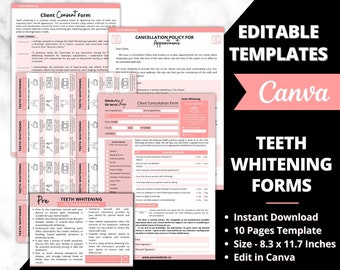 Editable Teeth Whitening Consent Form, Consent Form Template, Esthetician Form, Teeth Whitening Waiver Form, Client Intake Form, Dental Form