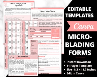Professional Microblading Forms, Editable Esthetician Templates, Micro-blading Forms, Beauty Salon Forms, Micro-blading Consultation Forms