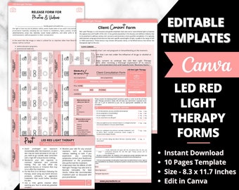 LED Red Light Therapy Client Consent Form, Editable RLT Forms for Estheticians, Printable Med Spa Form, Esthetician Template,  Light Therapy