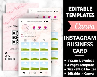 Instagram Business Cards, DIY Canva Business Card Template Design, IG Influencer Cards, Small Business Digital Cards, Premade Business Cards