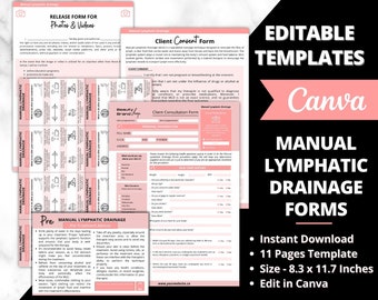 Handmatige lymfedrainage formuliersjabloon, massagetherapeut formuliersjabloon, lymfedrainage massage-intakeformulier, DIY bewerkbare afdrukbare