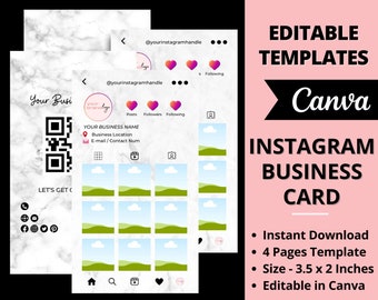 Instagram Business Cards, DIY Canva Business Card Template Design, IG Influencer Cards, Small Business Digital Cards, Premade Business Cards
