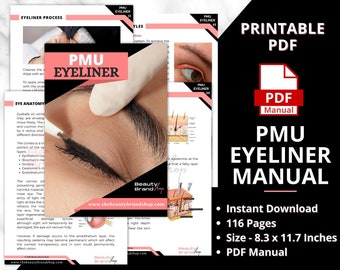 PMU Eyeliner Manual , PMU Eyeliner Training Manual, PMU Courses, Eyeliner Tattooing, Permanent Makeup , Eye Mapping Guides, Eyeliner Process