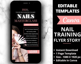 Nail Class Flyer Story, Flyer Template Design, Nail Training Flyer, Nails Course Flyer, Nail Tech Flyer, Hair Nail Lash Flyer, Premade Flyer