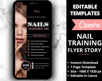 Nail Class Flyer Story, Flyer Template Design, Nail Training Flyer, Nails Course Flyer, Nail Tech Flyer, Hair Nail Lash Flyer, Premade Flyer
