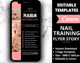 Nail Class Flyer Story, Flyer Template Design, Nail Training Flyer, Nails Course Flyer, Nail Tech Flyer, Hair Nail Lash Flyer, Premade Flyer