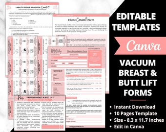 Vacuum Butt Lift Client Intake Forms, Med Spa Forms, Esthetician Consultation, Body Sculpting, Brazilian, Consent Form, Editable Template