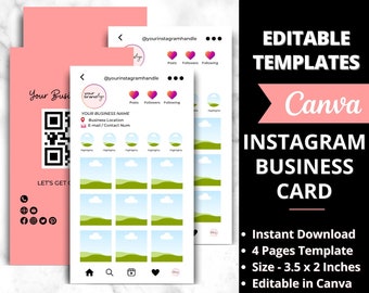 Visitenkarten Vorlage Design, Instagram Visitenkarte, Beauty Artist Hair Nails Boutique Visitenkarte Canva Template, QR Code Karte