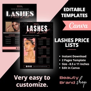 LASHES Price List, DIY Flyer Template Design, Pricelist Flyer, Pricing Guide Sheet, Premade Salon Business Flyer, Digital Template Pricelist