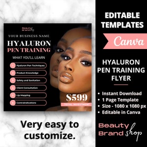 Hyaluron Pen Flyer, DIY Flyer Template Design, Hyaluron Pen Training Flyer, Hyaluron Pen Academy, Premade Lip Filler,  Course Business Flyer