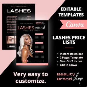 LASHES Price List, DIY Flyer Template Design, Pricelist Flyer, Pricing Guide Sheet, Premade Salon Business Flyer, Digital Template Pricelist