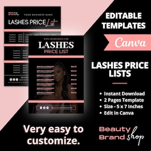 LASHES Price List, DIY Flyer Template Design, Pricelist Flyer, Pricing Guide Sheet, Premade Salon Business Flyer, Digital Template Pricelist