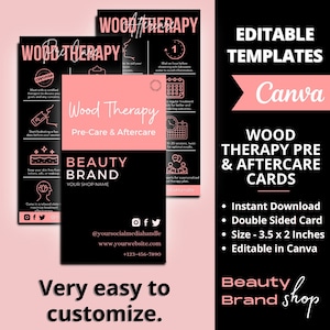 Wood Therapy Aftercare Card, Editable Beauty Business Card, Body Sculpting Care Instructions, Body Contouring Pre Post Care Template,