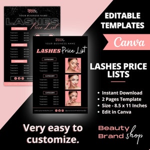 LASHES Price List, DIY Flyer Template Design, Pricelist Flyer, Pricing Guide Sheet, Premade Salon Business Flyer, Digital Template Pricelist