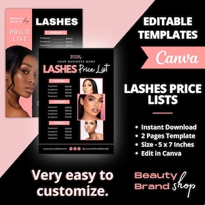 LASH Price List Postcard, Lashes Pricelist Template Design, Pricing Guide Sheet, Premade Salon Business Flyer, Digital Template Pricelist