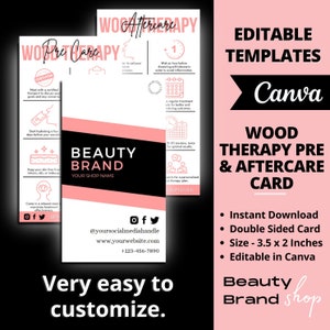 Wood Therapy Aftercare Card, Editable Beauty Business Card, Body Sculpting Care Instructions, Body Contouring Pre Post Care Template