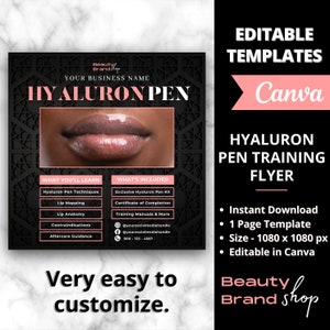 Hyaluron Pen Flyer, DIY Flyer Template Design, Hyaluron Pen Training Flyer, Hyaluron Pen Academy, Premade Lip Filler,  Course Business Flyer