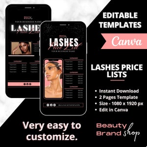 LASHES PriceList Story, Lashes Pricelist Template Design, Pricing Guide Sheet, Premade Salon Business Flyer, Social Media Pricelist Template