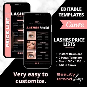 LASHES PriceList Story, Lashes Pricelist Template Design, Pricing Guide Sheet, Premade Salon Business Flyer, Social Media Pricelist Template