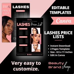 LASHES Price List, DIY Flyer Template Design, Pricelist Flyer, Pricing Guide Sheet, Premade Salon Business Flyer, Digital Template Pricelist