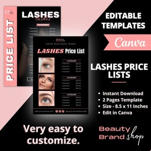 LASHES Price List, DIY Flyer Template Design, Pricelist Flyer, Pricing Guide Sheet, Premade Salon Business Flyer, Digital Template Pricelist