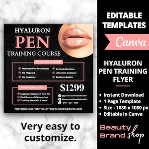 Hyaluron Pen Flyer, DIY Flyer Template Design, Hyaluron Pen Training Flyer, Hyaluron Pen Academy, Premade Lip Filler,  Course Business Flyer