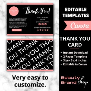 Bedankkaart, DIY-marketingkaarten sjabloonontwerp, haarvisitekaartjes, zweepbedankkaarten, dank u voor bestelling verpakkingsinzetstuk