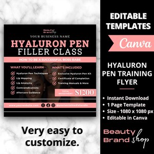 Hyaluron Pen Flyer, DIY Flyer Template Design, Hyaluron Pen Training Flyer, Hyaluron Pen Academy, Premade Lip Filler,  Course Business Flyer