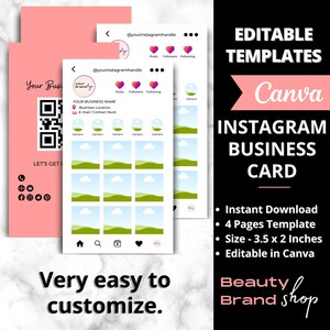 Business Card Template Design, Instagram Business Card, Beauty Artist Hair Nails Boutique Business Card Canva Template, QR Code Card