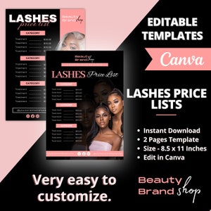 LASHES Price List, DIY Flyer Template Design, Pricelist Flyer, Pricing Guide Sheet, Premade Salon Business Flyer, Digital Template Pricelist