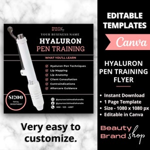 Hyaluron Pen Flyer, DIY Flyer Template Design, Hyaluron Pen Training Flyer, Hyaluron Pen Academy, Premade Lip Filler,  Course Business Flyer
