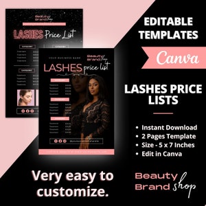 LASHES Price List, DIY Flyer Template Design, Pricelist Flyer, Pricing Guide Sheet, Premade Salon Business Flyer, Digital Template Pricelist
