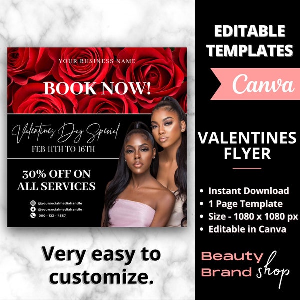 Valentines Day Bookings Flyer, Book Now Flyer, Valentines Day Appointment Flyer, DIY February Flyer, Beauty Hair Nails Boutique Flyer