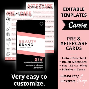 Wood Therapy Aftercare Card, Editable Beauty Business Card, Body Sculpting Care Instructions, Body Contouring Pre Post Care Template