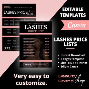 LASHES Price List, DIY Flyer Template Design, Pricelist Flyer, Pricing Guide Sheet, Premade Salon Business Flyer, Digital Template Pricelist