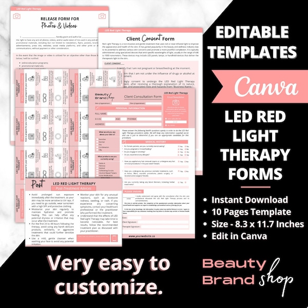 LED Red Light Therapy Client Consent Form, Editable RLT Forms for Estheticians, Printable Med Spa Form, Esthetician Template,  Light Therapy