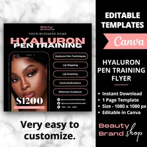 Hyaluron Pen Flyer, DIY Flyer Template Design, Hyaluron Pen Training Flyer, Hyaluron Pen Academy, Premade Lip Filler,  Course Business Flyer