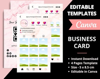 Instagram Business Cards, DIY Canva Business Card Template Design, IG Influencer Cards, Small Business Digital Cards, Premade Business Cards