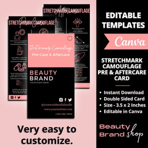 Editable Digital Scar and Stretchmark Camouflage Tattoo Precare Aftercare I PMU Image I Canva Template I Stretchmark Camouflage Care Card