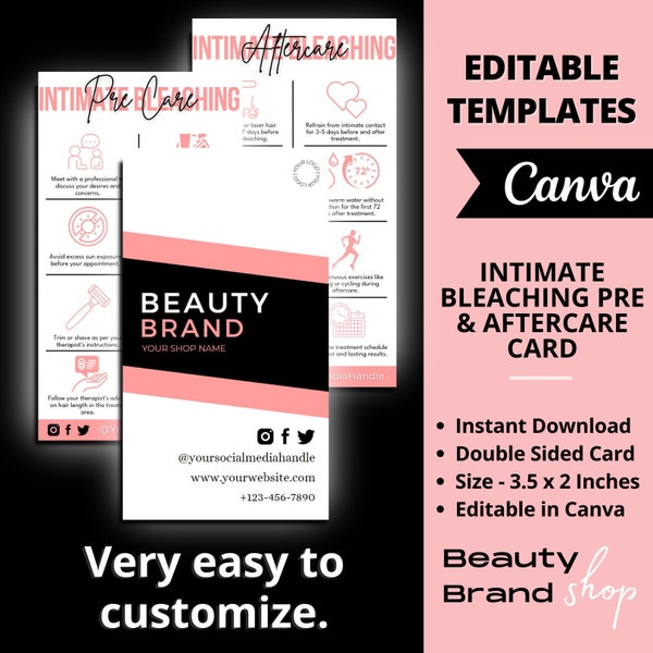 Intimate Bleaching Aftercare Template, Custom Bikini Brightening Care Card, Printable Pigmentation Post Treatment Care Guide, Card Beauty