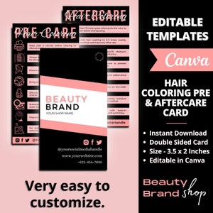 Editable Colored Hair Care Card Template, Dyed Hair Aftercare Instructions, Minimalist Design Hairdresser Colour Treated Hair Guide