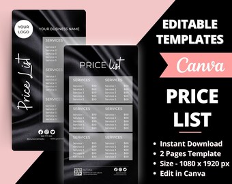 Plantilla de lista de precios elegante para maquillaje, cabello, belleza, spa, extensiones de pestañas, pequeñas empresas editables modernas, redes sociales de historias de Instagram