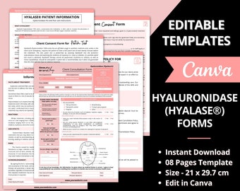 Hyaluronidase/ Hyalase Form, Hyalase Consent Form, Hyaluronidase Aftercare, Dermal Filler Dissolving Injection Form, Esthetician Forms