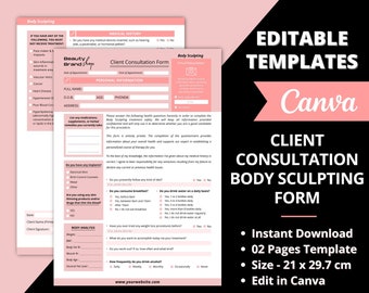 Bearbeitbares Konsultationsformular, Body Sculpting Forms, Body Contouring Consent Form, Fat Cavitation Intake, Kosmetiker Forms, Body Shaping Forms