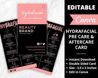 Carte pre-cura e post-terapia Hydrafacial, Modelli di cura post-idratazione Hydra, Carte per la cura dell'idradermoabrasione, Carte per la cura del viso, Carte per estetista