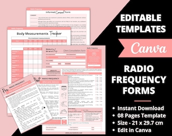 Editable Radio Frequency Forms Template, RF Skin Tightening Consent Form, Radio Frequency Client Intake & Esthetician Form, Body Contouring