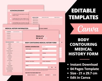 Body Contouring Medical History Form, Editable Body Contouring Consent Form, Body Sculpting Form, Fat Cavitation Form, Body Shaping, Med Spa