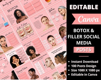 Botox en Filler Social Media-sjablonen, bewerkbare Botox IG-berichten, Antirimpelbehandeling Instagram-bericht, Anti-veroudering, Botox-injectie IG-feed