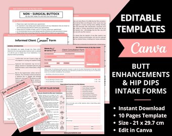 Butt Enhancements/ Hip Dips Intake Form, Hip Dip Filler Intake Form, Consent Form, Precare & Aftercare, Butt Lift Dermal Fillers, Botox Form